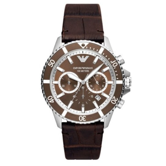 Emporio Armani Diver Chronograph Brown Dial Brown Leather Strap Watch For Men - AR11486 - Image 11